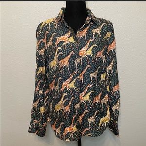 J. Crew Collection silk giraffe long sleeve button up top